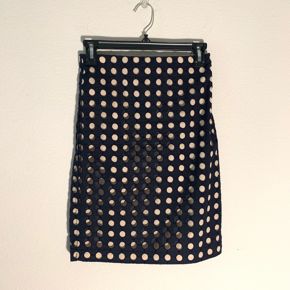 Ann Taylor Navy Blue Polka Dot Pencil Skirt